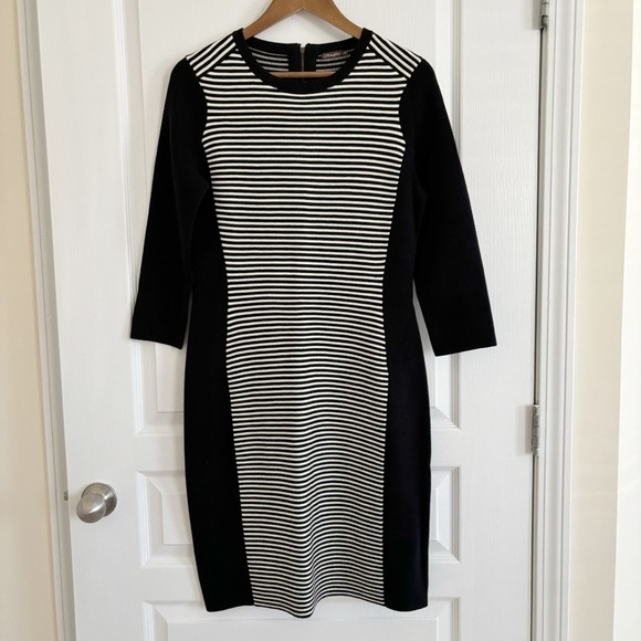 J. McLaughlin Knit Striped Color Block Dress Medium Black White - Picture 2 of 9